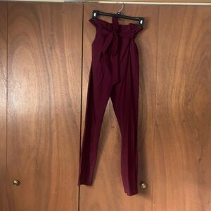 High waisted wine colored straight leg dress pants